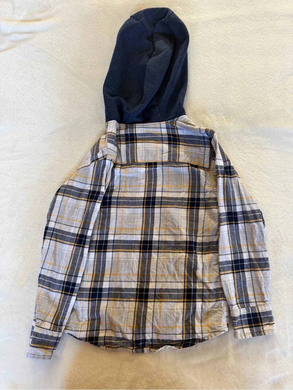 Carter's Plaid Button-Front Hooded Shirt in Navy, Yellow, Cream